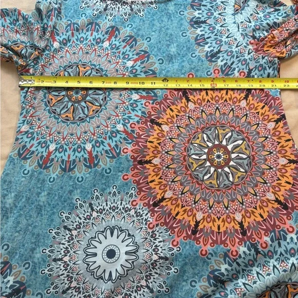 Bohemian Blue Mandala Long Sleeve Dress XL - Picture 3 of 5
